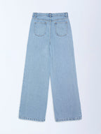 Y&F Kids Light Blue Embroidery Relaxed-Fit High-Rise Jeans