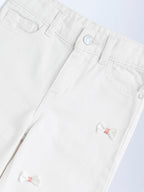 HOP Kids White Bow-Detailed Wide-Leg Mid-Rise Jeans