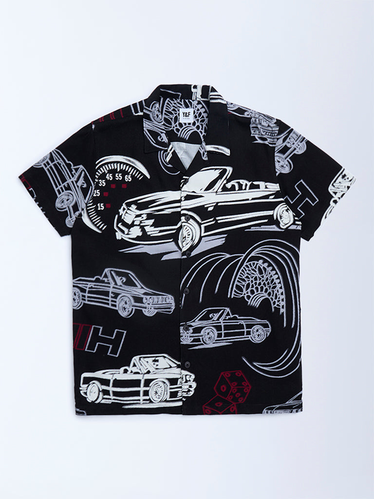 Y&F Kids Black Printed Shirt