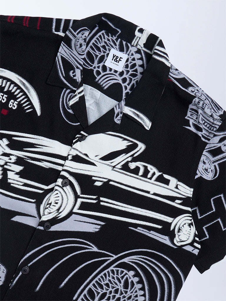 Y&F Kids Black Printed Shirt