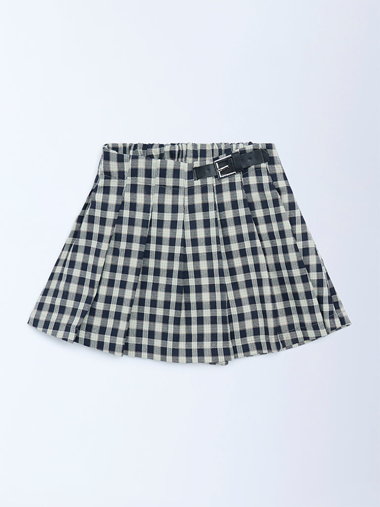HOP Kids Navy Checkered High-Rise Skirt
