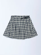 HOP Kids Navy Checkered High-Rise Skirt