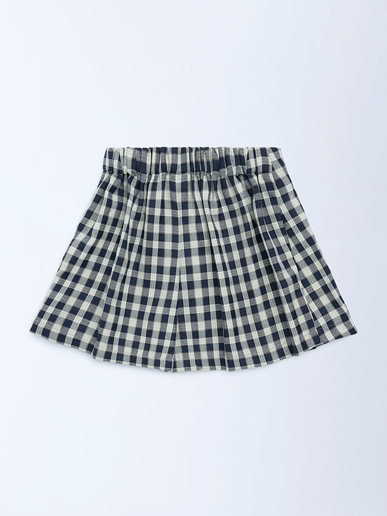 HOP Kids Navy Checkered High-Rise Skirt