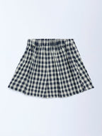 HOP Kids Navy Checkered High-Rise Skirt