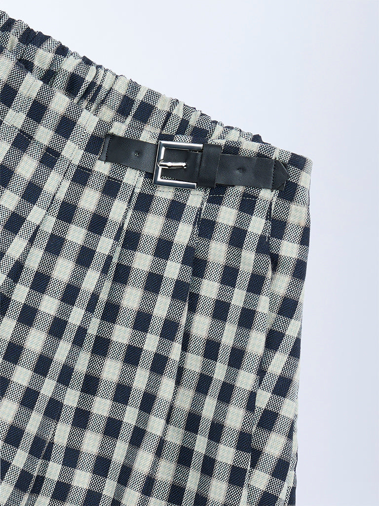 HOP Kids Navy Checkered High-Rise Skirt