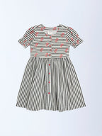 Utsa Kids Black Striped Cotton-Blend A-Line Dress - (2-8yrs)