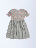 Utsa Kids Black Striped Cotton-Blend A-Line Dress - (2-8yrs)