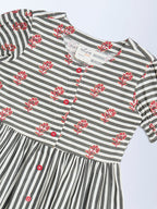 Utsa Kids Black Striped Cotton-Blend A-Line Dress - (2-8yrs)