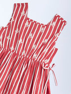 Utsa Kids Red Striped Cotton-Blend A-Line Dress - (8-14yrs)