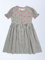 Utsa Kids Black Striped Cotton-Blend A-Line Dress - (8-14yrs)
