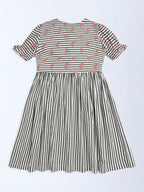 Utsa Kids Black Striped Cotton-Blend A-Line Dress - (8-14yrs)