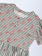 Utsa Kids Black Striped Cotton-Blend A-Line Dress - (8-14yrs)
