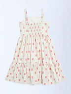 Utsa Kids Off-White Jamdani Floral Cotton-Blend Tiered Dress - (8-14yrs)