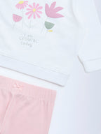HOP Baby White Floral Printed Cotton Sweatshirt and Pants Set