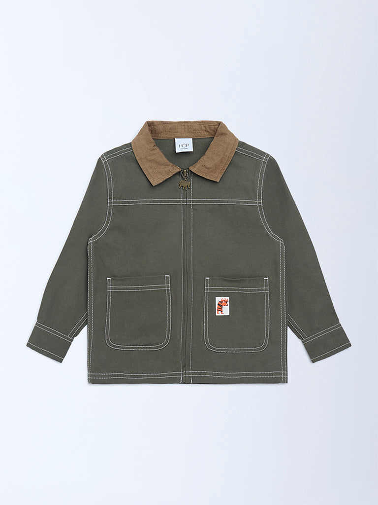 HOP Kids Olive Solid Cotton Jacket