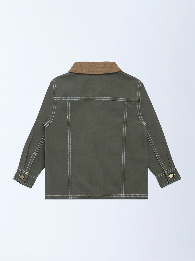 HOP Kids Olive Solid Cotton Jacket