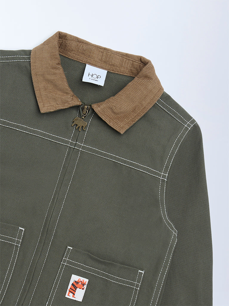 HOP Kids Olive Solid Cotton Jacket