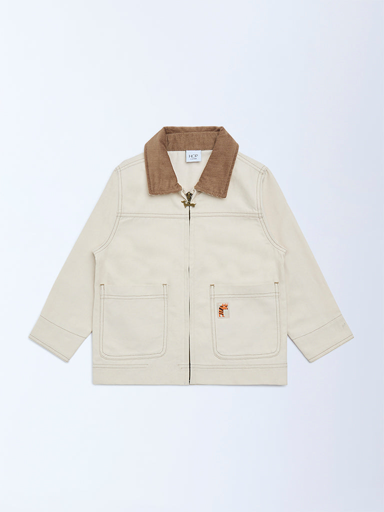 HOP Kids Beige Solid Cotton Jacket