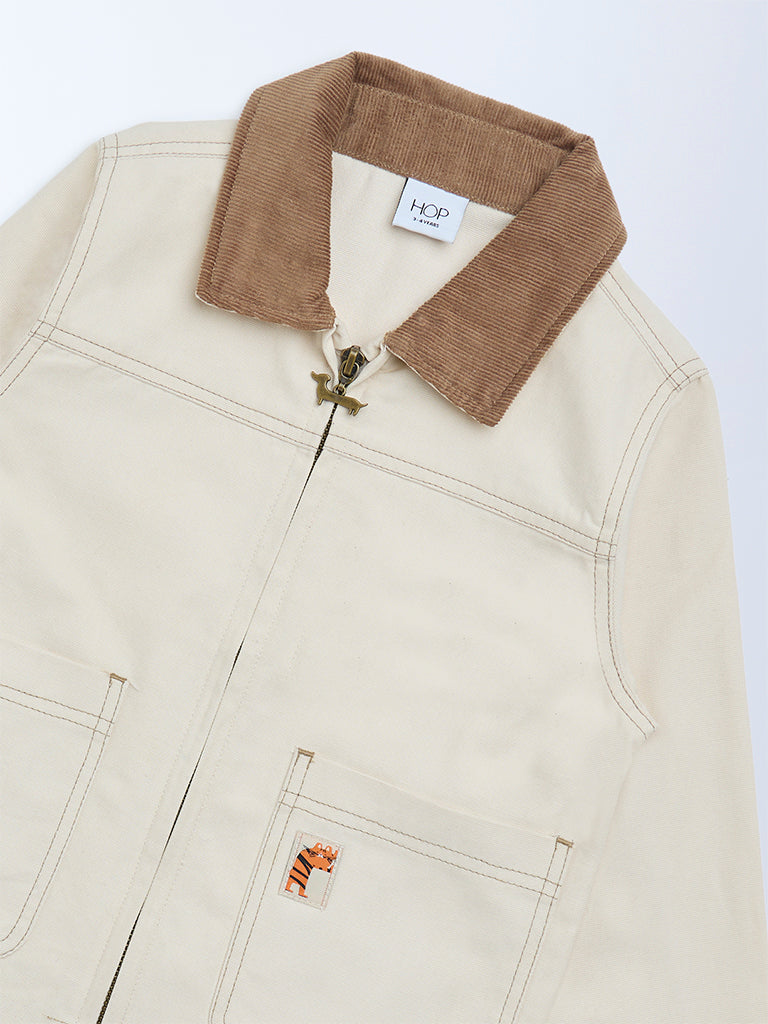 HOP Kids Beige Solid Cotton Jacket