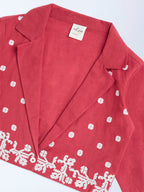 Utsa Kids Red Jamdani Cotton-Blend Jacket - (8-14yrs)