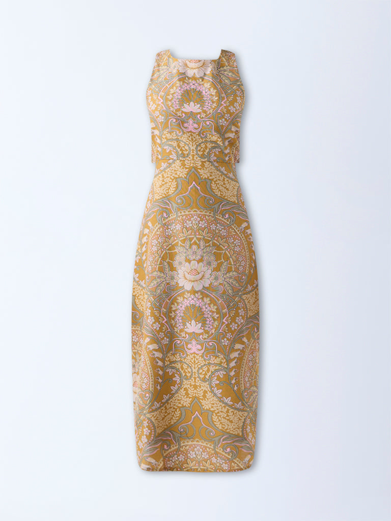Bombay Paisley Mustard Foliage Cotton-Blend A-Line Dress