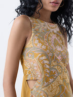 Bombay Paisley Mustard Foliage Cotton-Blend A-Line Dress