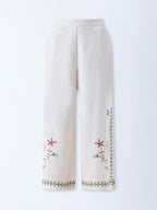 Bombay Paisley Off-White Embroidered Cotton-Blend Pants