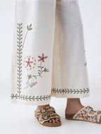Bombay Paisley Off-White Embroidered Cotton-Blend Pants