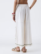 Bombay Paisley Off-White Embroidered Cotton-Blend Pants