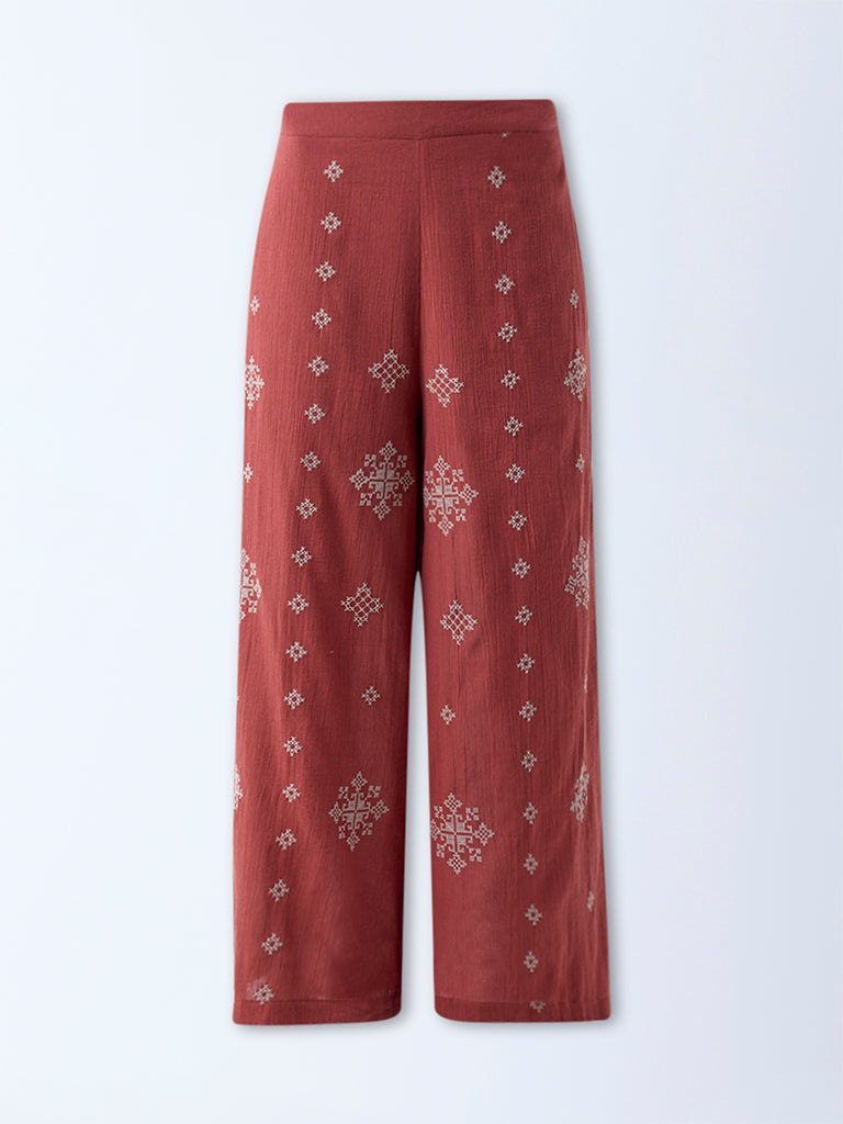Bombay Paisley Rust Embroidered Cotton Palazzos
