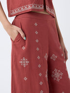 Bombay Paisley Rust Embroidered Cotton Palazzos