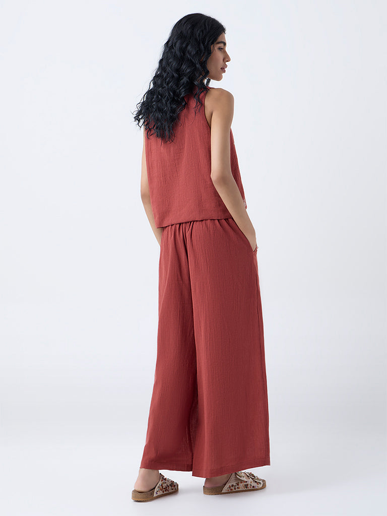 Bombay Paisley Rust Embroidered Cotton Palazzos