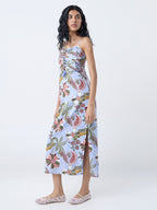 Bombay Paisley Blue Floral Pattern Cotton A-line Dress