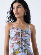 Bombay Paisley Blue Floral Pattern Cotton A-line Dress