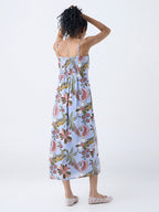 Bombay Paisley Blue Floral Pattern Cotton A-line Dress