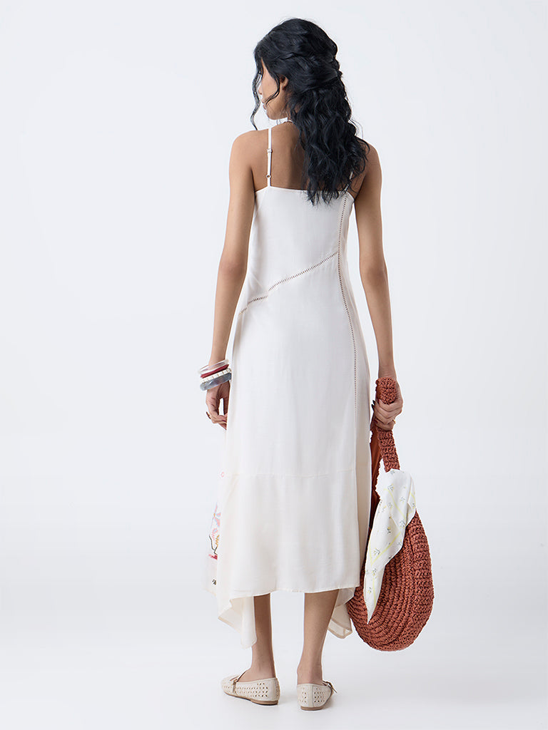 Bombay Paisley Off-White Embroidered A-Line Dress