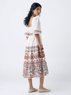 Bombay Paisley Off-White Printed Cotton A-Line Dress