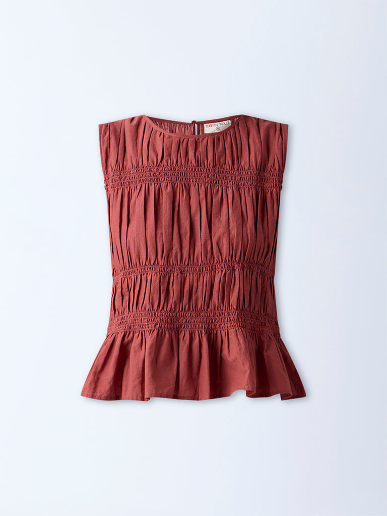 Bombay Paisley Rust Smocked Cotton Top