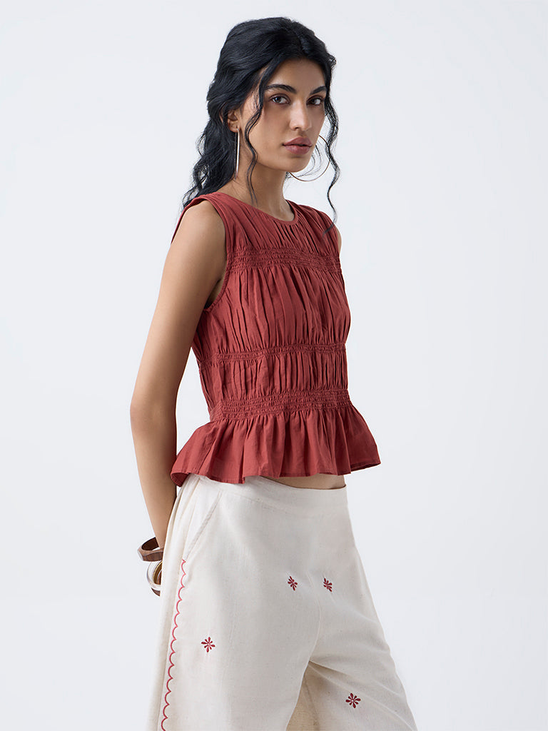 Bombay Paisley Rust Smocked Cotton Top