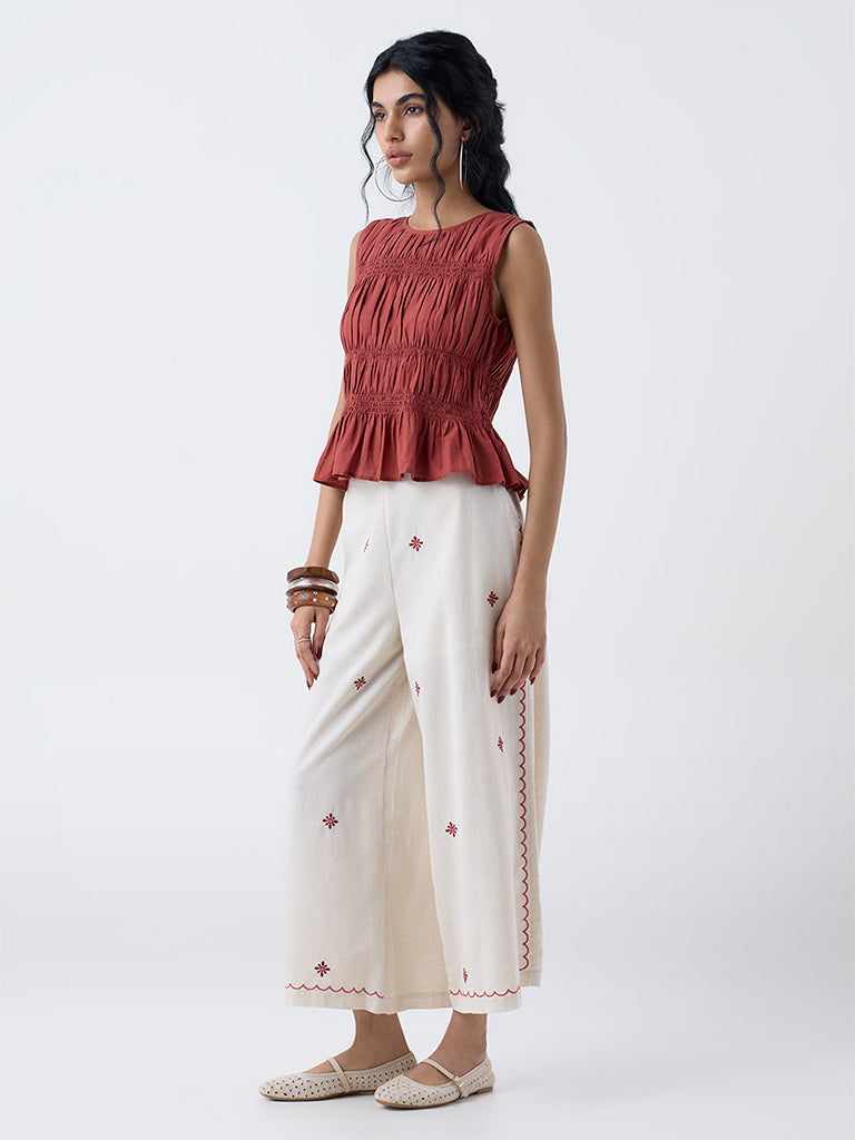 Bombay Paisley Rust Smocked Cotton Top