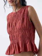 Bombay Paisley Rust Smocked Cotton Top