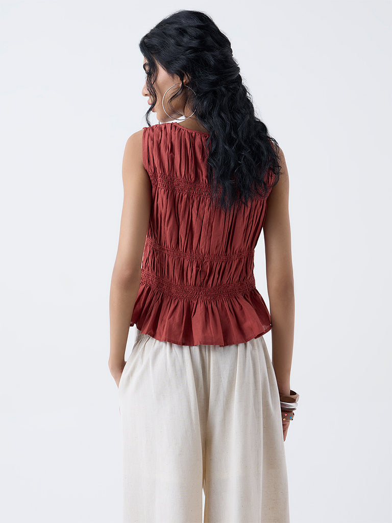 Bombay Paisley Rust Smocked Cotton Top