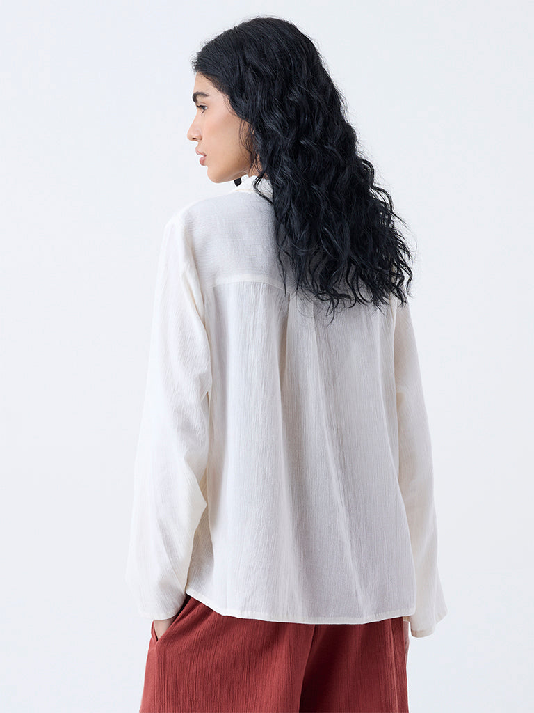 Bombay Paisley Off-White Floral Embroidered Cotton Shirt