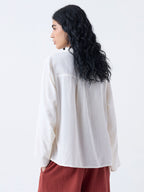 Bombay Paisley Off-White Floral Embroidered Cotton Shirt