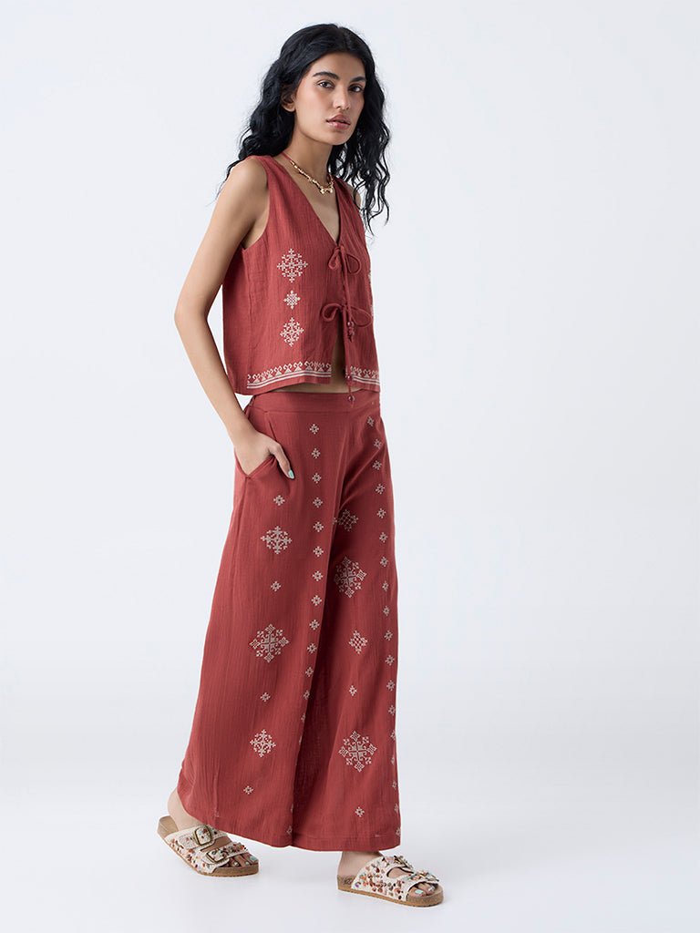 Bombay Paisley Rust Embroidered Cotton Top