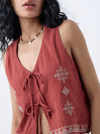 Bombay Paisley Rust Embroidered Cotton Top