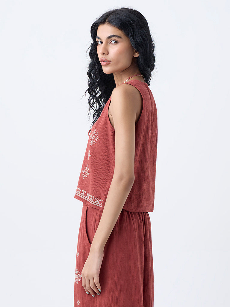 Bombay Paisley Rust Embroidered Cotton Top