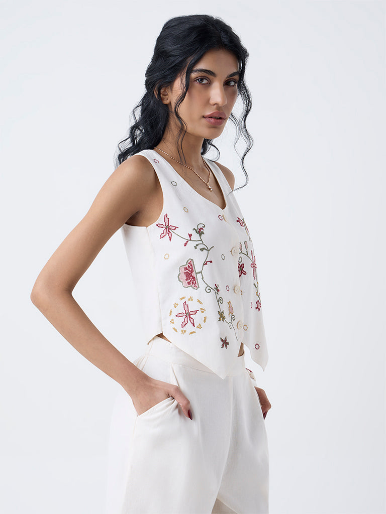 Bombay Paisley Off-White Cotton-Blend Waistcoat