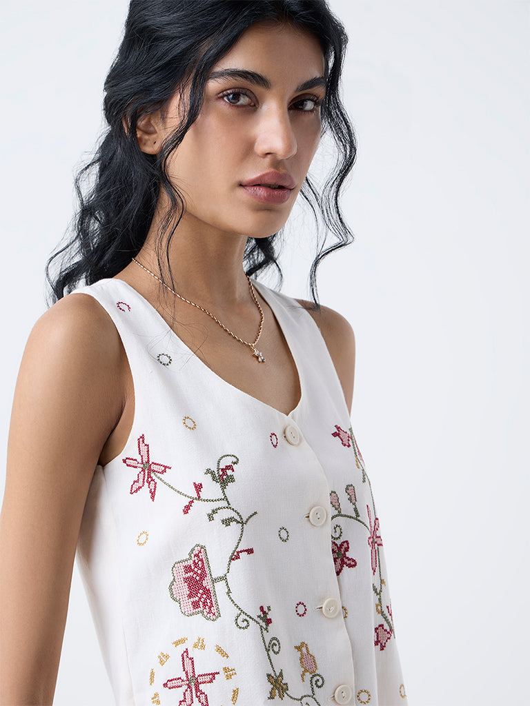 Bombay Paisley Off-White Cotton-Blend Waistcoat