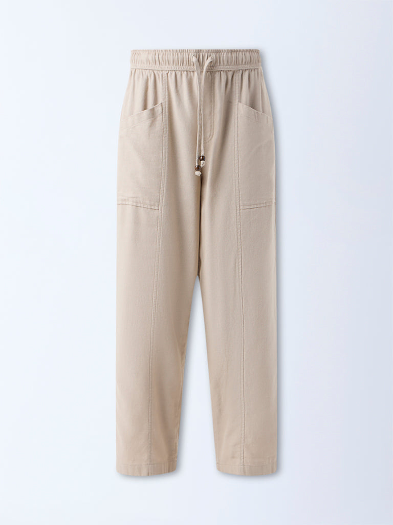 Bombay Paisley Beige Cotton-Blend Pants